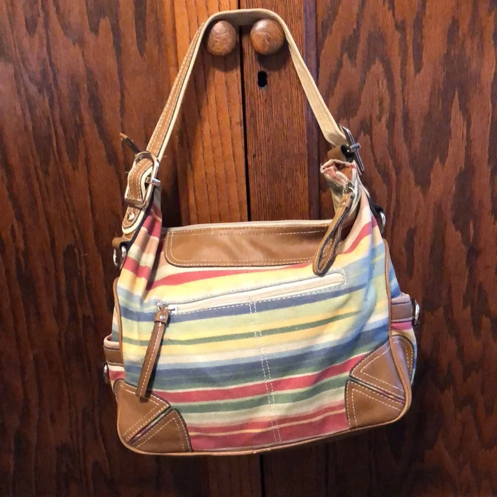 ETIENNE AIGNER Cotton Canvas Striped Multicolor Shoulder Bag